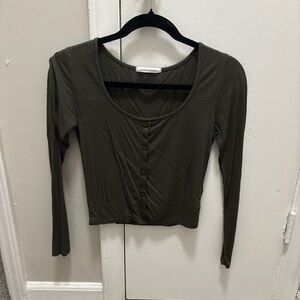 Olive Button-Up Ribbed Women's Top